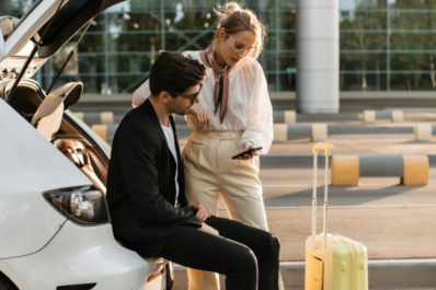 Customer picking up rental car at Rabat-Salé Airport with DL CARS Rabat – affordable and reliable car rental service