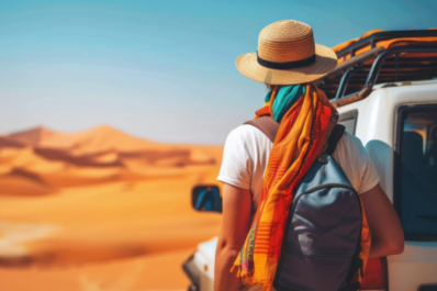 4x4 rental car driving through the Sahara Desert on a Morocco road trip
