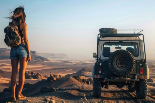 4x4 rental car driving through the Sahara Desert in Morocco with DL CARS
