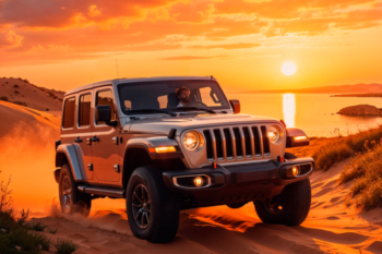 Hybrid DL Cars rental parked in a scenic Moroccan desert during an eco-friendly road trip.